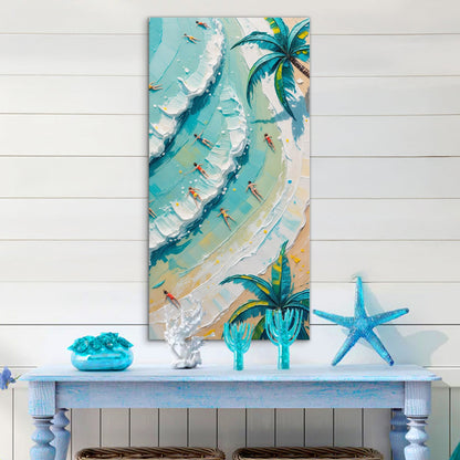 Beach Days Wall Art XXI canvas with turquoise waves, surfers and palm trees by Tailored Canvases on Tampa Home & Garden Store