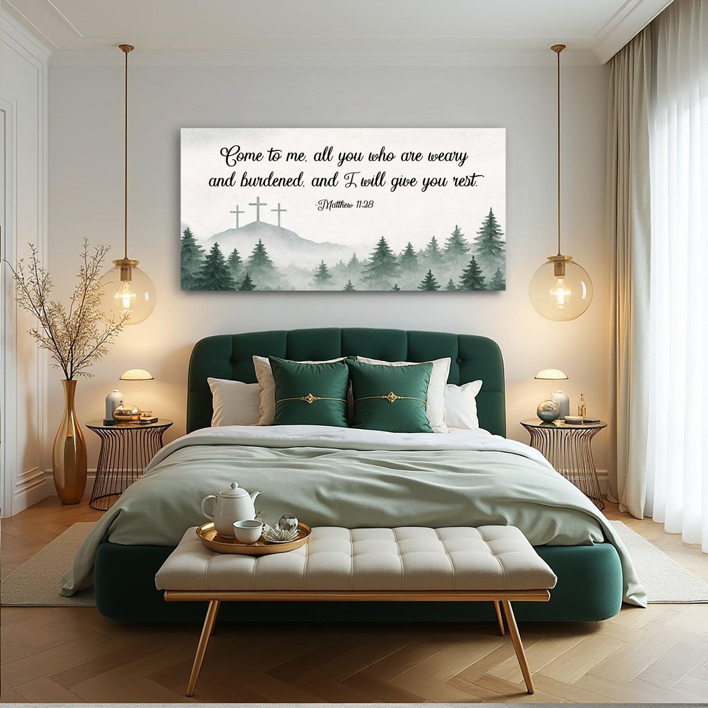 Come To Me Matthew 11:28 Faith Sign II canvas by Tailored Canvases, gray forest landscape on Tampa Home & Garden Store