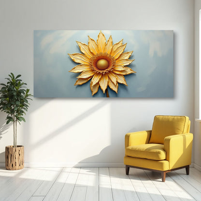 Golden Dandelion Minimalist Abstract Wall Art II canvas with blue background on Tampa Home & Garden Store