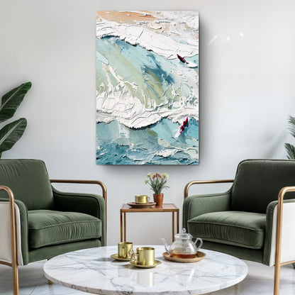 3D Sea Wall Art canvas by Tailored Canvases in teal blue ocean with white foam texture on Tampa Home & Garden Store