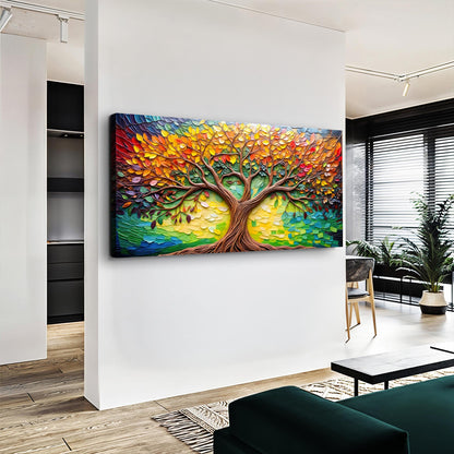 Tree Of Life Wall Art canvas by Tailored Canvases with colorful rainbow leaves on textured surface on Tampa Home & Garden Store