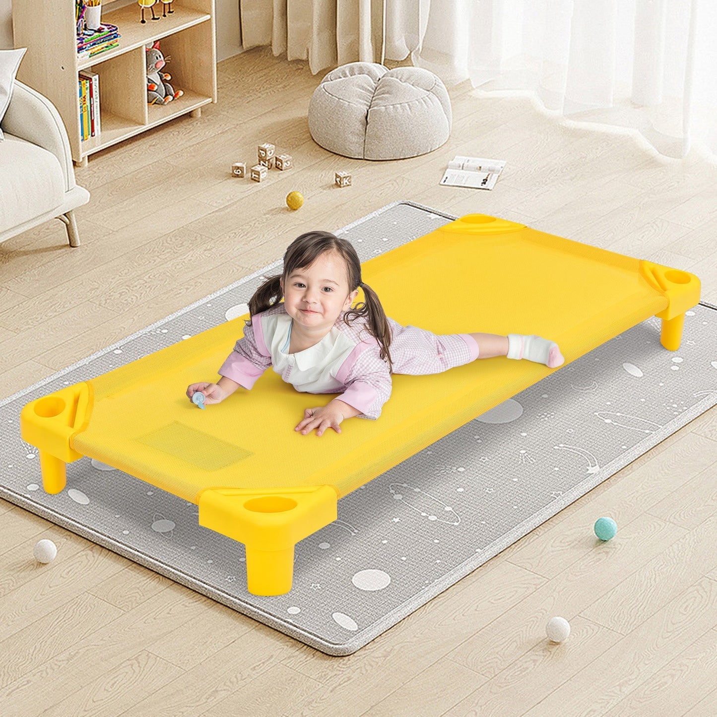 GemGear Pack of 4 colorful kids stackable naptime cot, bright yellow on Tampa Home & Garden Store