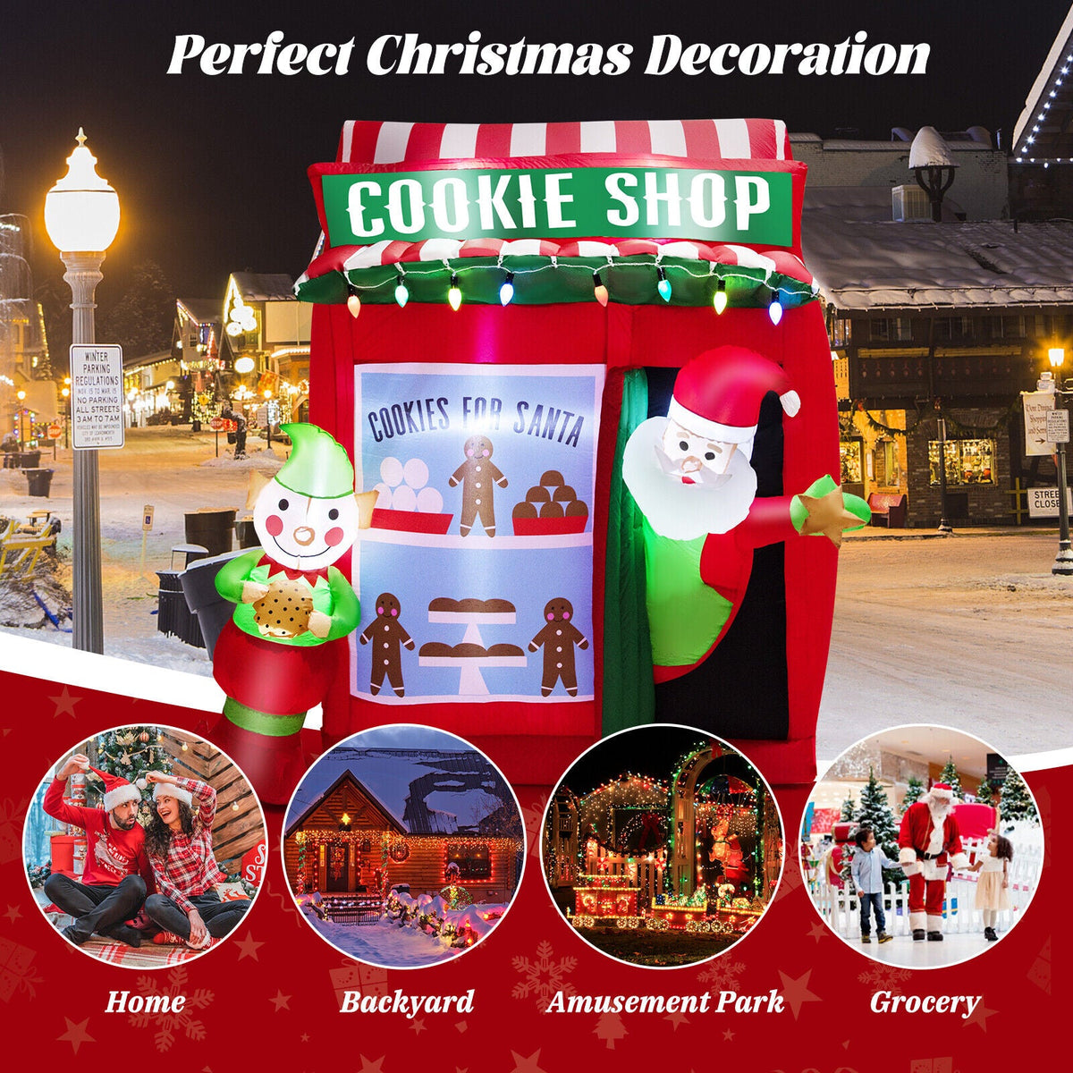6.3 ft Inflatable Gingerbread Cookie Shop with Santa by DirectDeals, red-green decor on Tampa Home & Garden Store