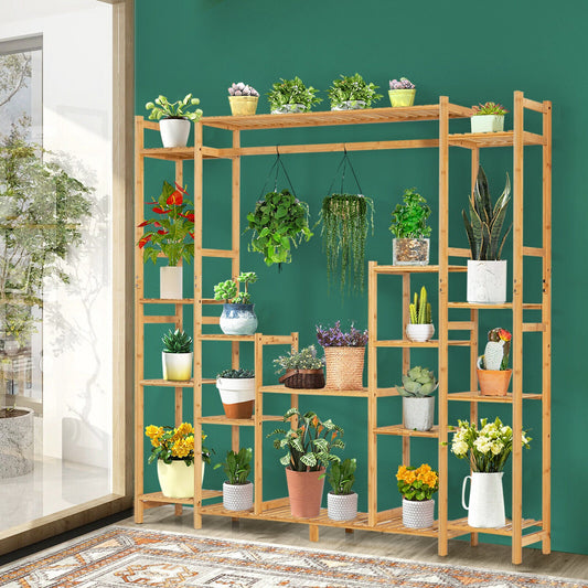 Soporte para plantas de bambú de 9 niveles con estante colgante
