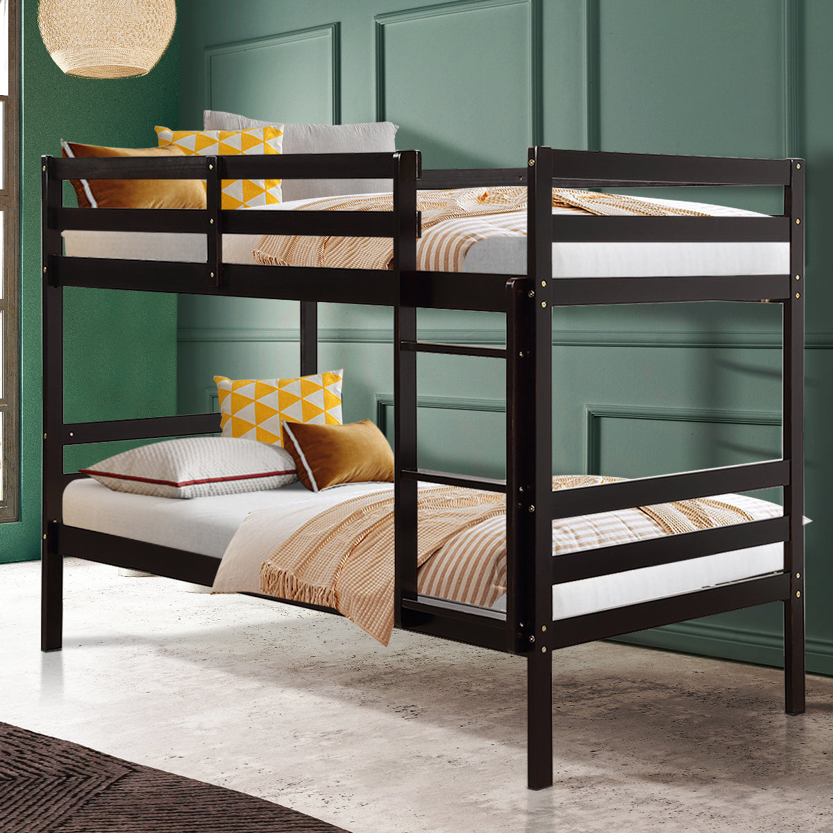 Literas dobles de madera para niños, literas de madera maciza - Marrón