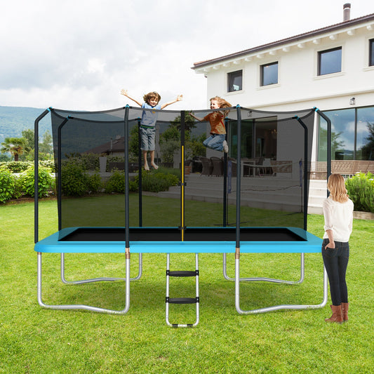 8 x 14 Feet Rectangular Recreational Trampoline with Safety Enclosure Net and Ladder - Tampa Home & Garden Store