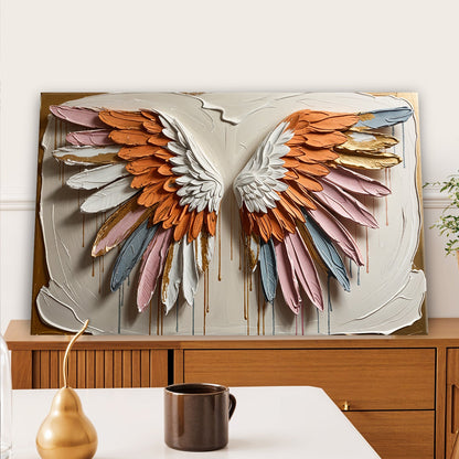 Angelic Wings Wall Art canvas by Tailored Canvases with feather in orange pink white gold on Tampa Home & Garden Store