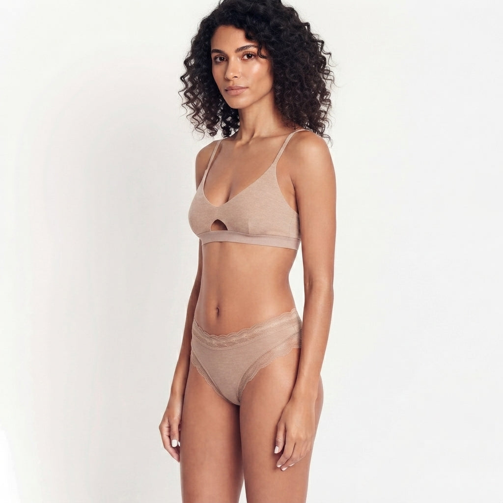 Organic Lace Mid-rise Brief by Net Positive nude organic cotton with scalloped lace waistband on Tampa Home & Garden Store