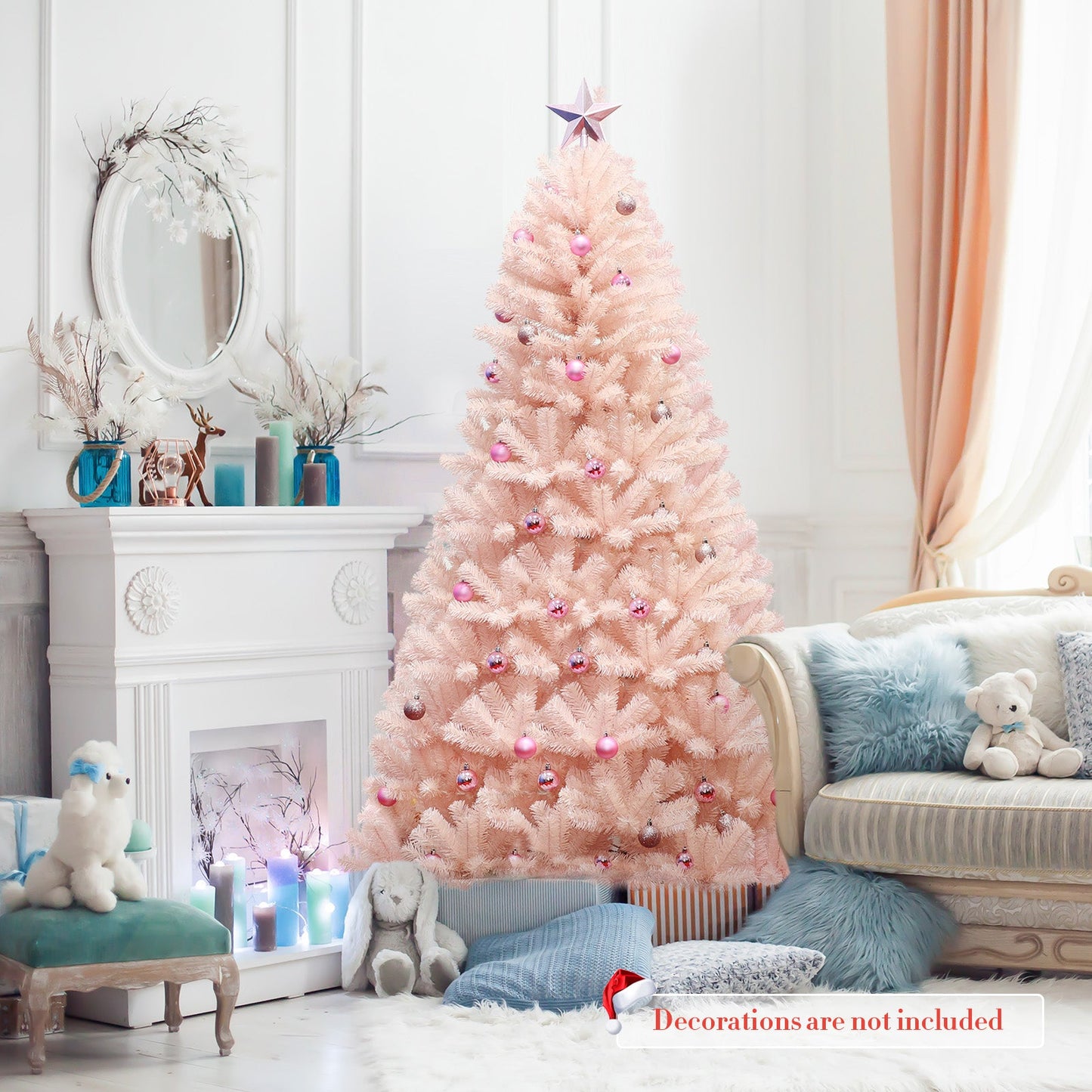 6/7 Feet Artificial Christmas Tree Hinged Full Fir Tree pastel pink DirectDeals on Tampa Home & Garden Store