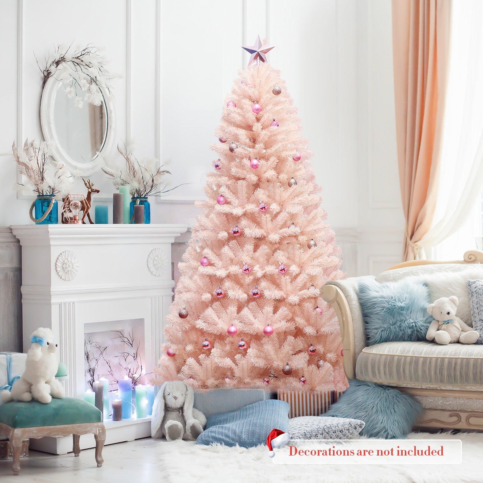6/7 Feet Artificial Christmas Tree Hinged Full Fir Tree pastel pink DirectDeals on Tampa Home & Garden Store