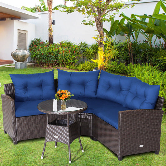 4 Pieces Patio Rattan Furniture Set Cushioned Sofa Glass Table - Tampa Home & Garden Store