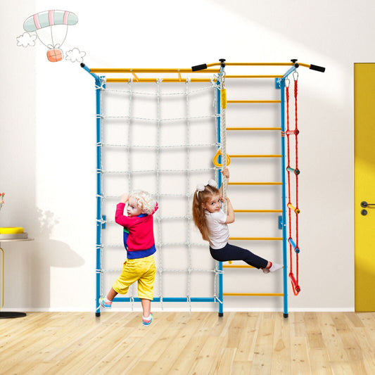 7 In 1 Kids Indoor Gym Playground Swedish Wall Ladder for Solid Wall-Yellow - Tampa Home & Garden Store