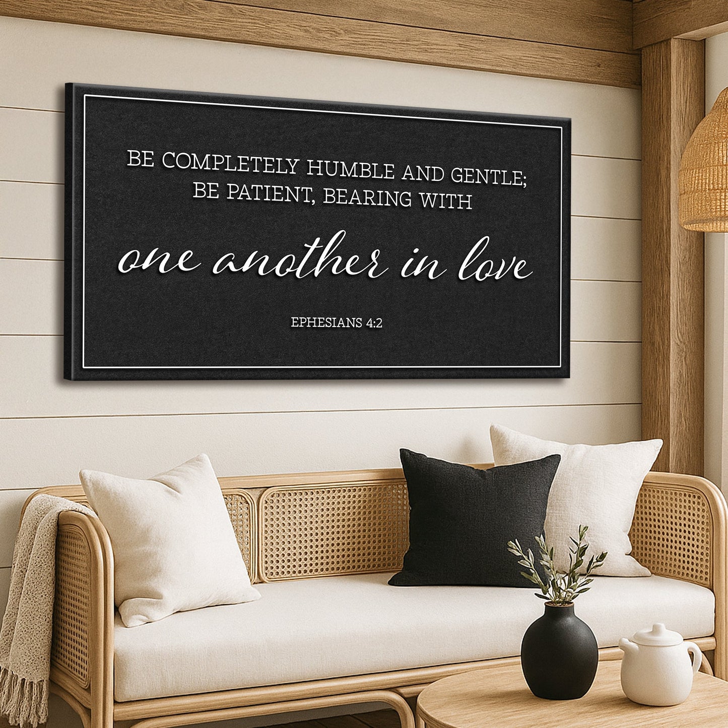 Be Completely Humble And Gentle Faith Sign II canvas Tailored Canvases, black with white text on Tampa Home & Garden Store