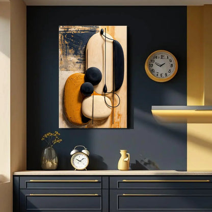 Orange Abstract Harmony Wall Art canvas by Tailored Canvases on dark navy wall on Tampa Home & Garden Store