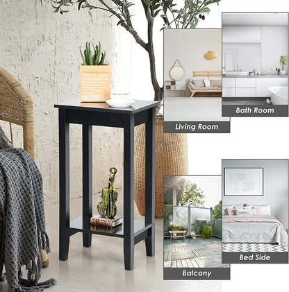 Set of 2 Versatile 2-Tier End Table with Storage Shelf-White