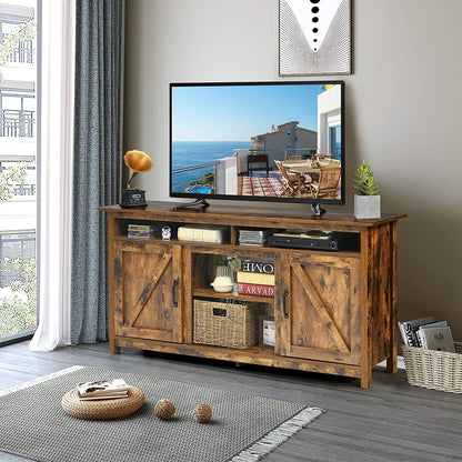 Mueble para TV Industrial de 60" con estantes y armarios, color marrón