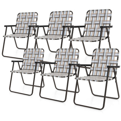 GemGear 6-piece folding beach chair set with beige, blue and white webbing and black frames on Tampa Home & Garden Store