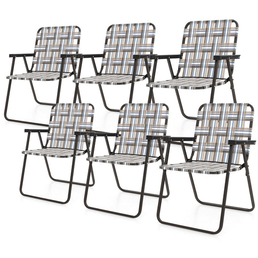 GemGear 6-piece folding beach chair set with beige, blue and white webbing and black frames on Tampa Home & Garden Store