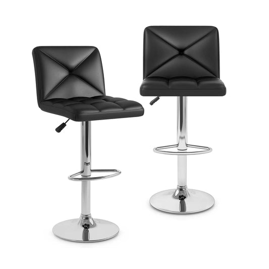 PU Leather Bar Stool Set of 2 with Back, Adjustable Height, Black, DirectDeals Chrome Base on Tampa Home & Garden Store