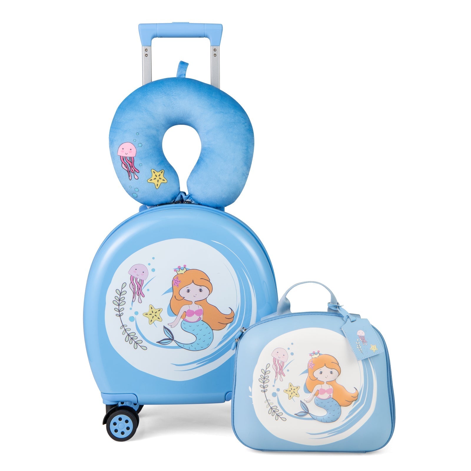 GemGear kids luggage set, 2-piece blue 14in spinner carry-on and 10in backpack mermaid design on Tampa Home & Garden Store
