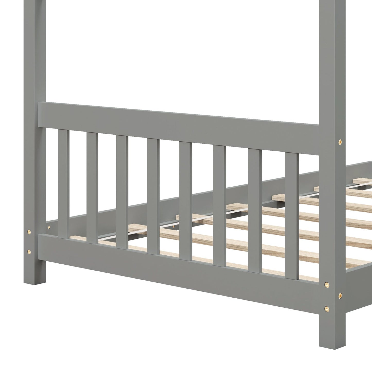Cama de madera con forma de casa de tamaño individual con techo - Gris