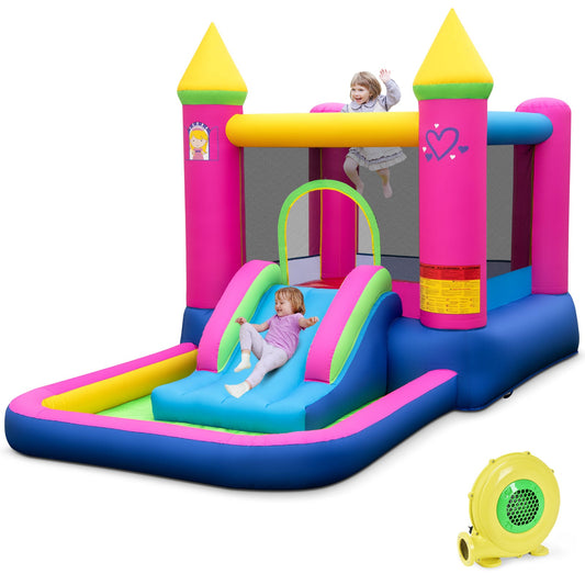 Inflatable Bounce House 4-in-1 Kids Princess-themed Bouncer Blow-up Bouncy Castle with 480 Blower - Tampa Home & Garden Store
