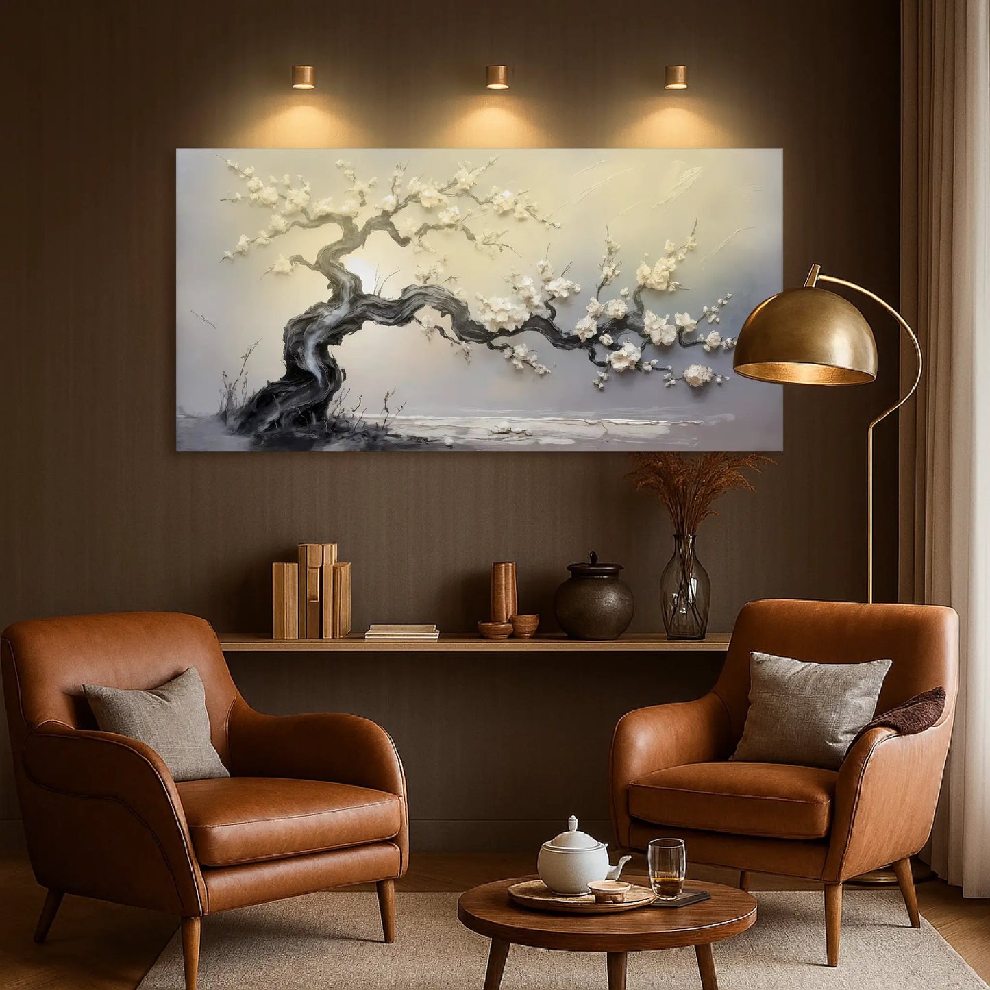 White Blossom Wall Art canvas by Tailored Canvases; dark twisted trunk with white blossoms on Tampa Home & Garden Store