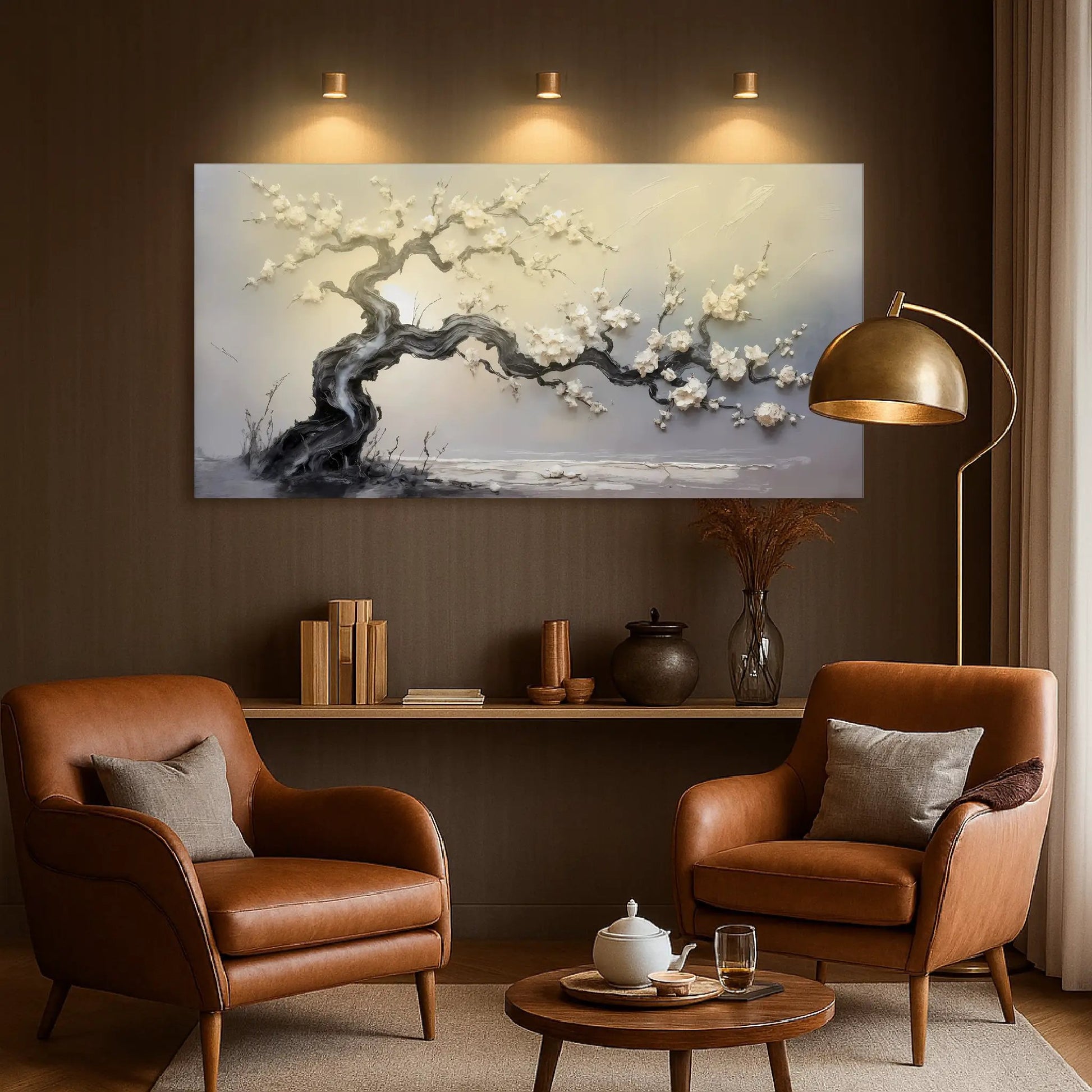 White Blossom Wall Art canvas by Tailored Canvases; dark twisted trunk with white blossoms on Tampa Home & Garden Store