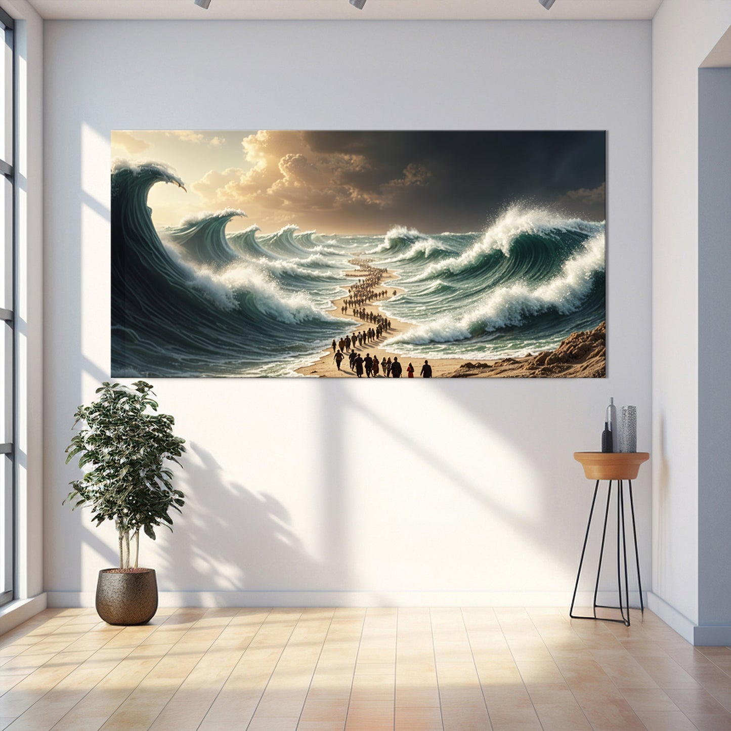 Canvas art The Parting - Faith Wall Art II with dramatic waves and crowd Tailored Canvases on Tampa Home & Garden Store
