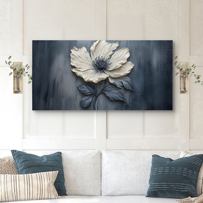 Floral Clay Relief Wall Art canvas with cream flower on blue background Tailored Canvases on Tampa Home & Garden Store