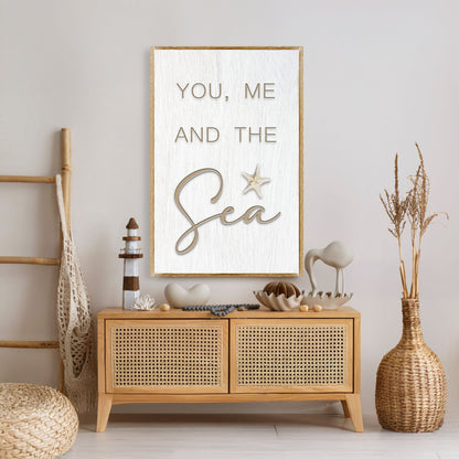 You Me and the Sea coastal sign canvas by Tailored Canvases in a whitewashed wood frame on Tampa Home & Garden Store