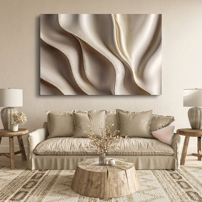 Canvas wall art Beyond the Surface – 3D Abstract Waves in beige folds by Tailored Canvases on Tampa Home & Garden Store