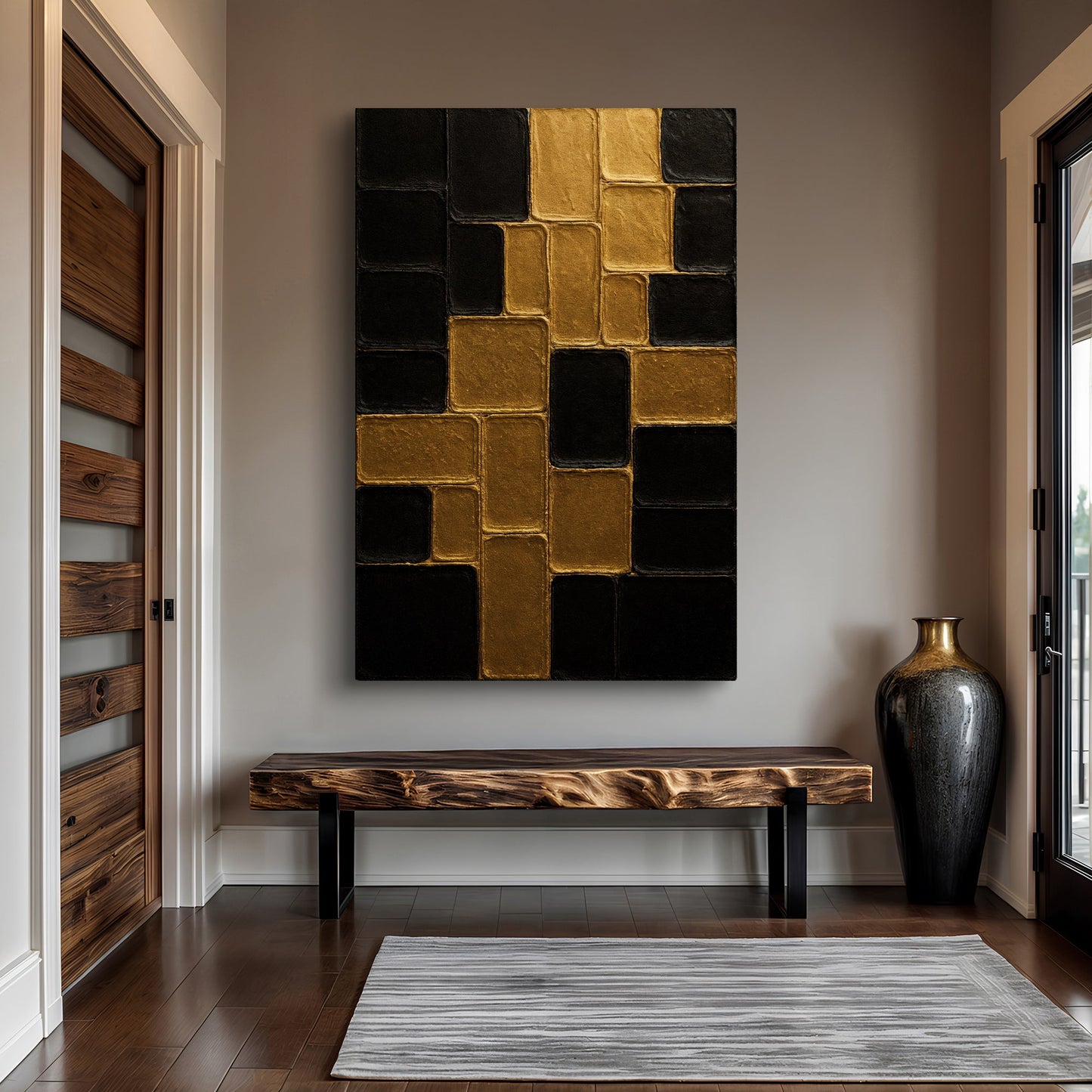 Contemporary Black and Gold Wall Art II canvas Tailored Canvases black/gold tile panels on Tampa Home & Garden Store