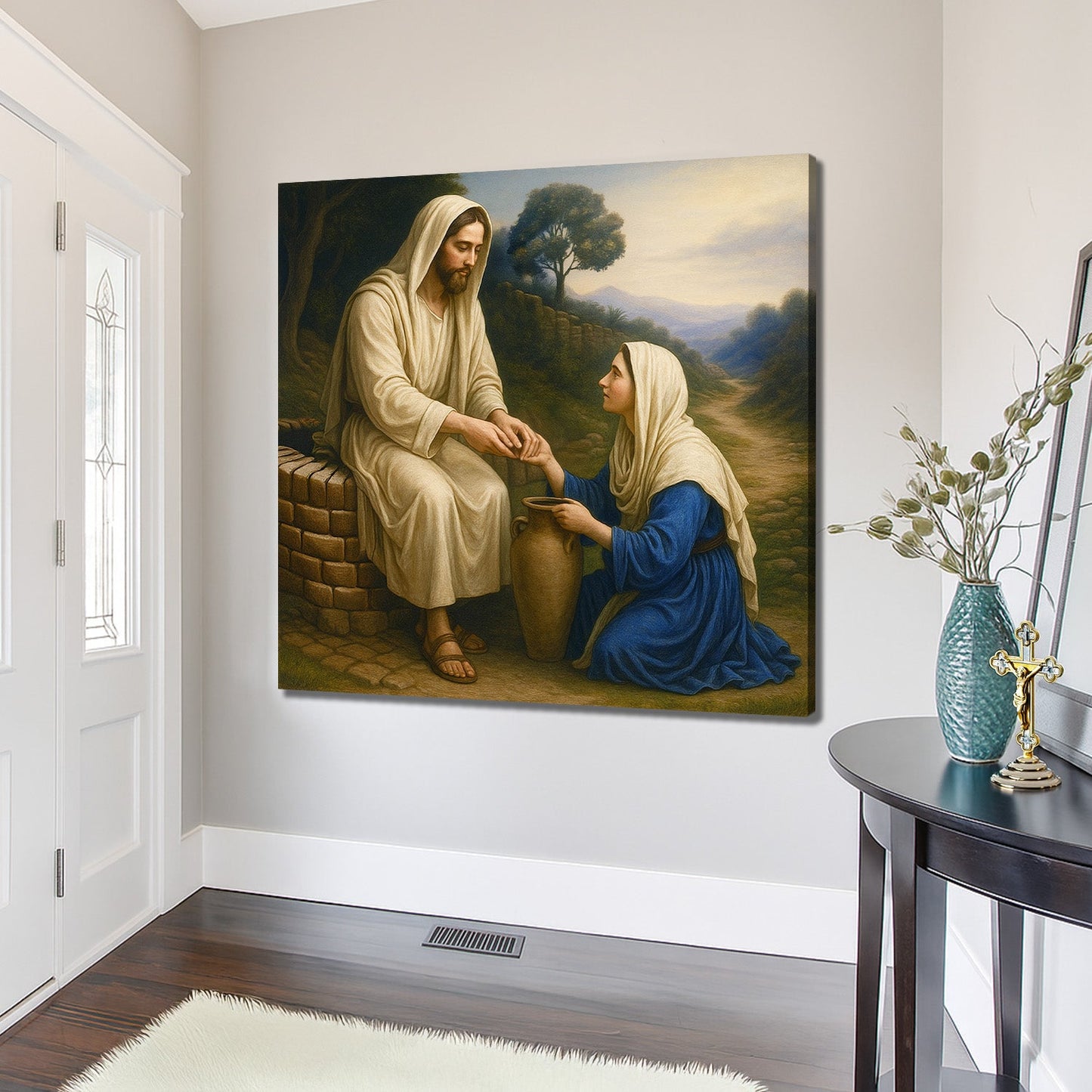 Samaritan at the Well Faith Wall Art canvas by Tailored Canvases, beige and blue tones on Tampa Home & Garden Store