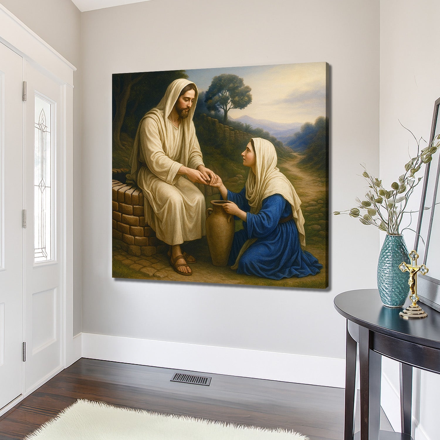 Samaritan at the Well Faith Wall Art canvas by Tailored Canvases, beige and blue tones on Tampa Home & Garden Store