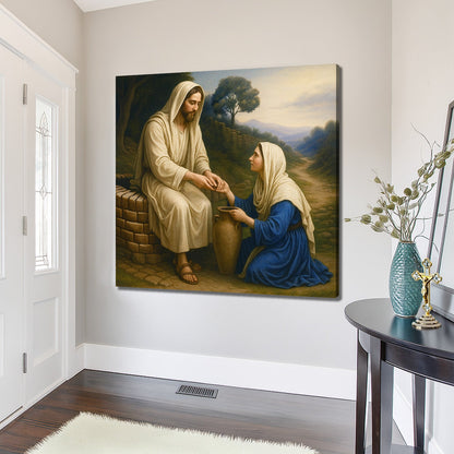 Samaritan at the Well Faith Wall Art canvas by Tailored Canvases, beige and blue tones on Tampa Home & Garden Store