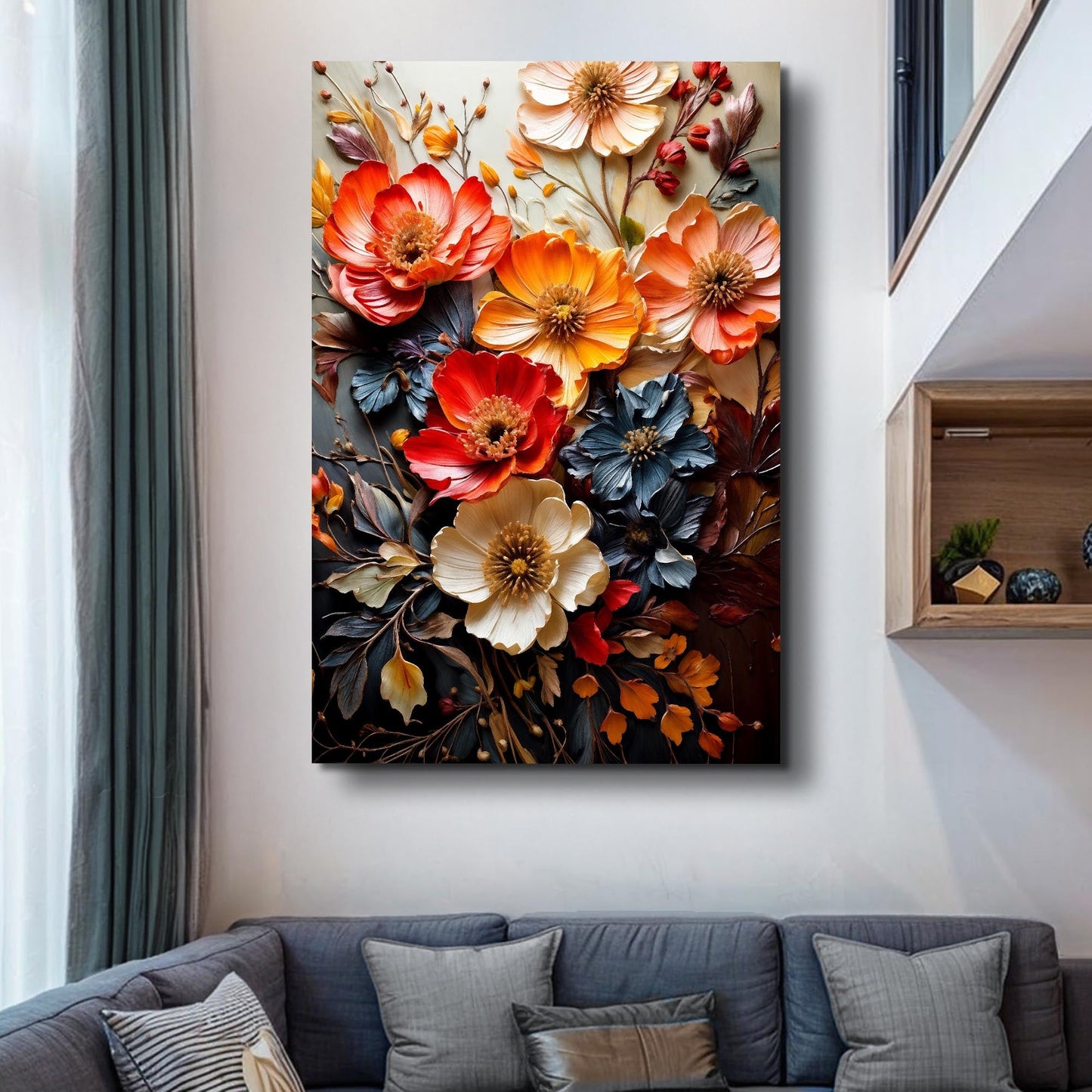 Blooming Garden Rhapsody Wall Art Canvas by Tailored Canvases; vibrant orange, cream and coral florals on Tampa Home & Garden Store