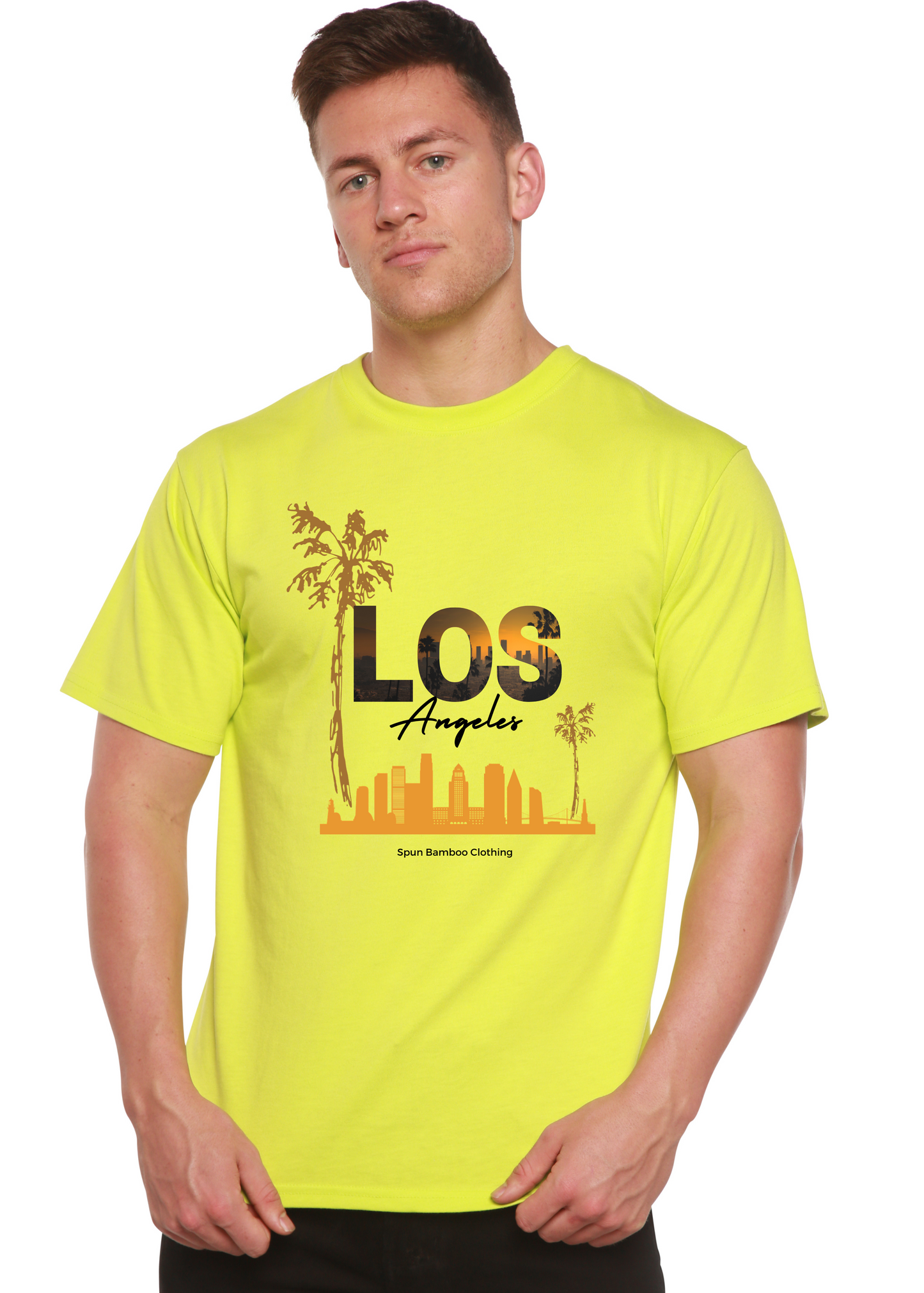 Los Angeles graphic tee neon yellow bamboo blend by Spun Bamboo mens shirt on Tampa Home & Garden Store