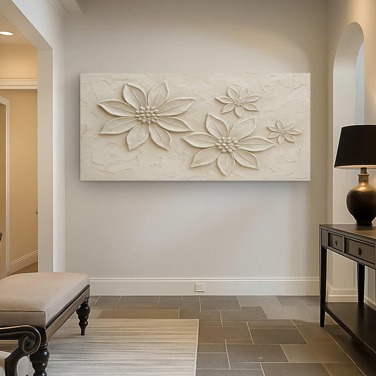 Floral Abstract Wall Art V canvas by Tailored Canvases beige textured floral relief on Tampa Home & Garden Store