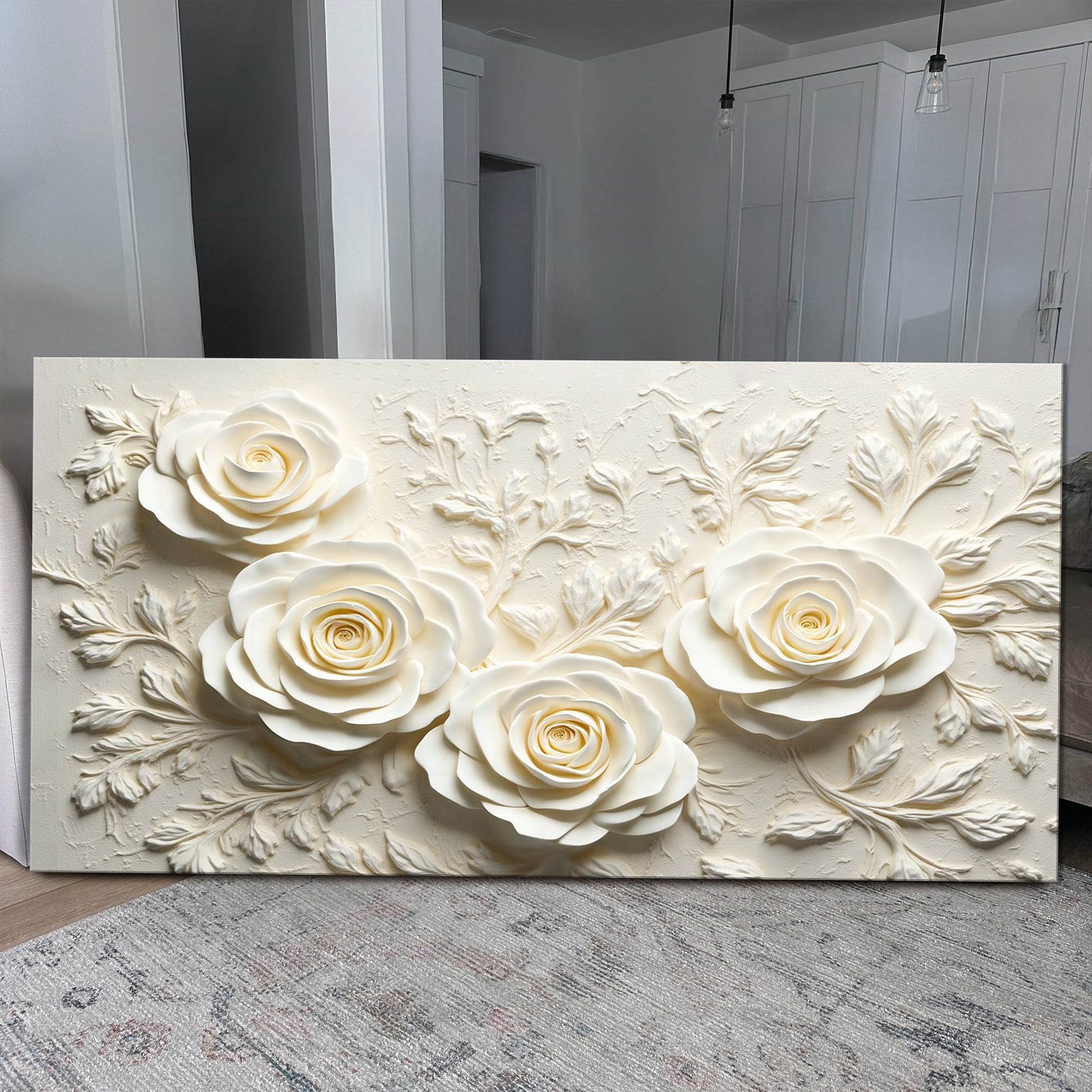 Floral Abstract Wall Art IV canvas with ivory 3D rose relief Tailored Canvases crafting canvas on Tampa Home & Garden Store