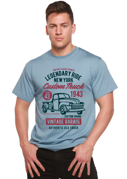 Legendary Ride Truck men's bamboo viscose/organic cotton tee in light blue with teal truck print on Tampa Home & Garden Store