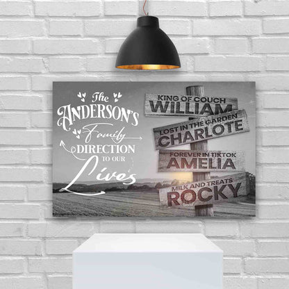 Canvas print Direction Of Our Lives Family Farm Names Sign III by Tailored Canvases in grayscale on Tampa Home & Garden Store