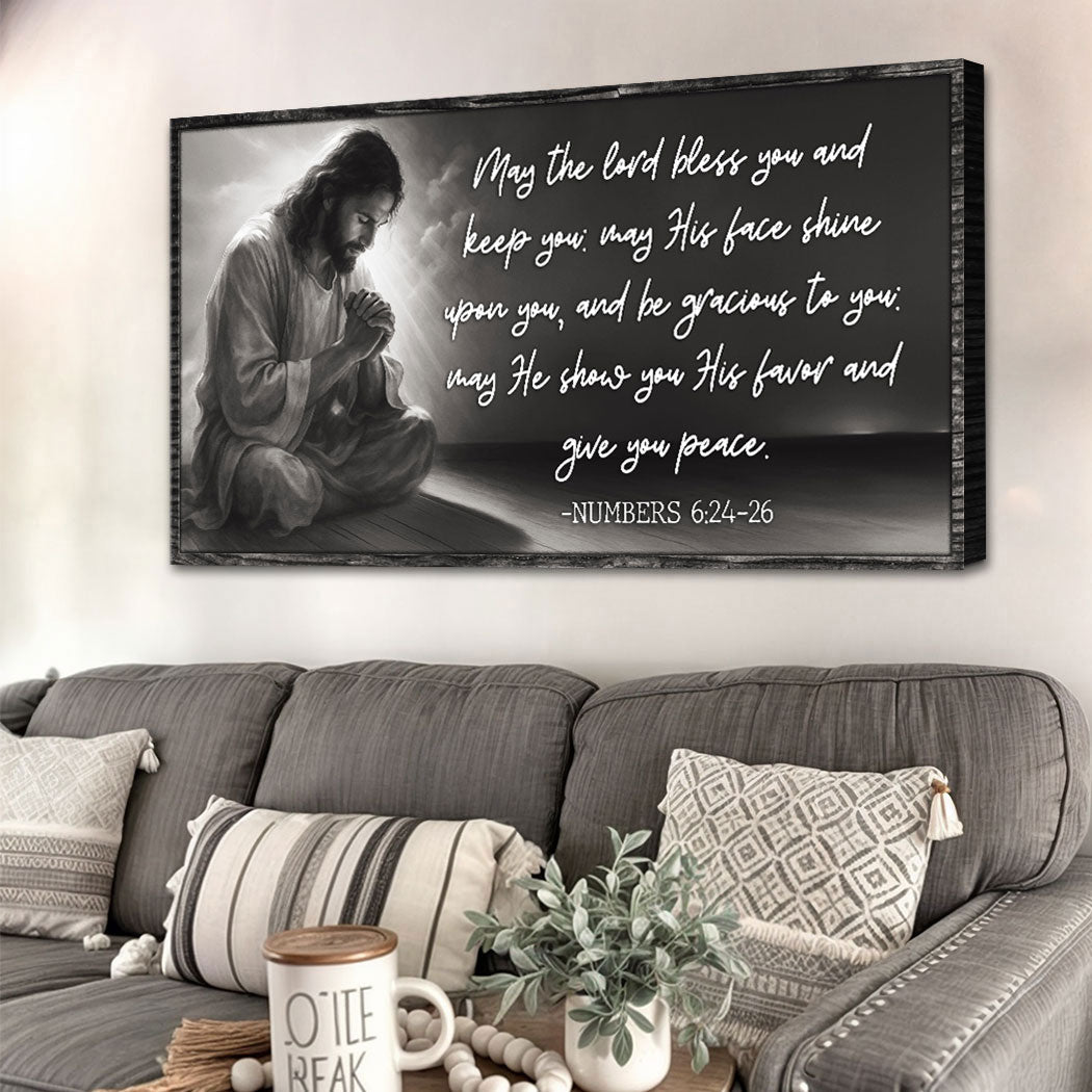 Canvas wall art Numbers 6:24-26 Faith Sign II with grayscale praying figure and script frame on Tampa Home & Garden Store