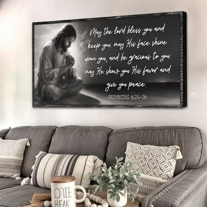 Canvas wall art Numbers 6:24-26 Faith Sign II with grayscale praying figure and script frame on Tampa Home & Garden Store