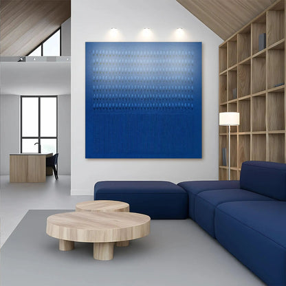 Minimalist blue gradient abstract canvas wall art with a textured oval pattern on Tampa Home & Garden Store