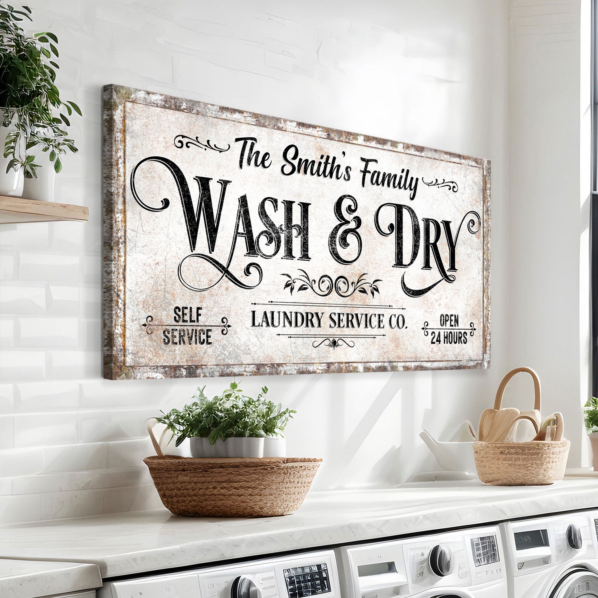 Personalized Laundry Service Sign II canvas by Tailored Canvases with vintage look on Tampa Home & Garden Store