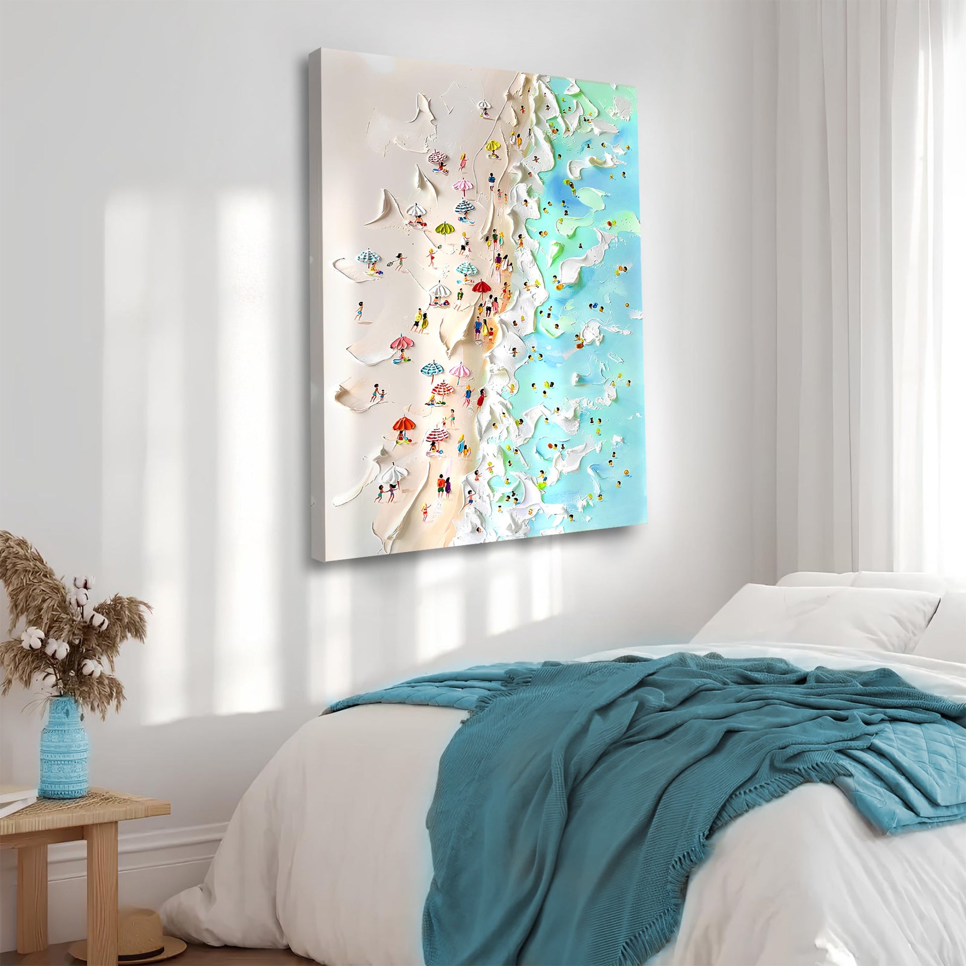 Beachfront Painting Coastal Wall Art Canvas with textured white sand and turquoise sea on Tampa Home & Garden Store