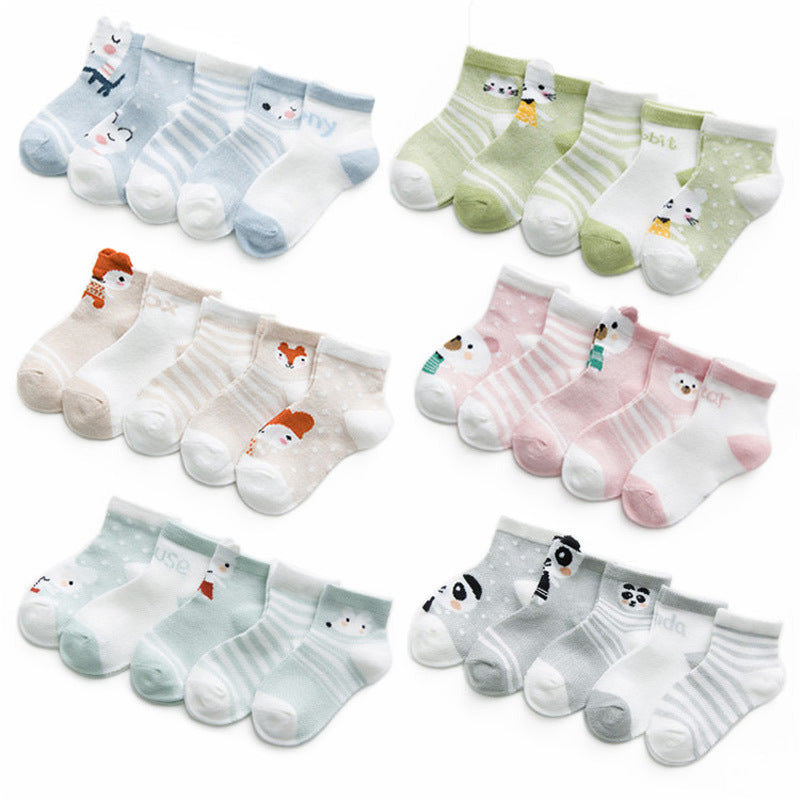Stevvex baby socks set 5 pairs breathable mesh cotton infant socks assorted pastel prints on Tampa Home & Garden Store