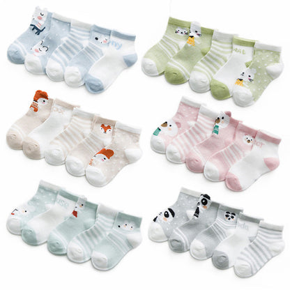 Stevvex baby socks set 5 pairs breathable mesh cotton infant socks assorted pastel prints on Tampa Home & Garden Store
