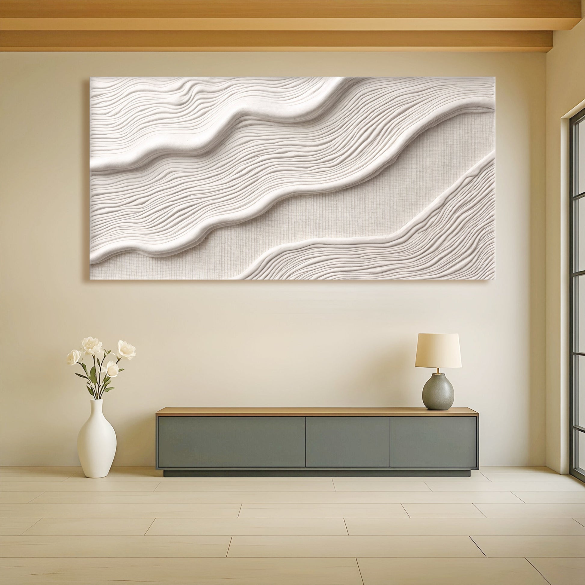 Ivory Abstract Wall Art II canvas with textured white waves Tailored Canvases on Tampa Home & Garden Store